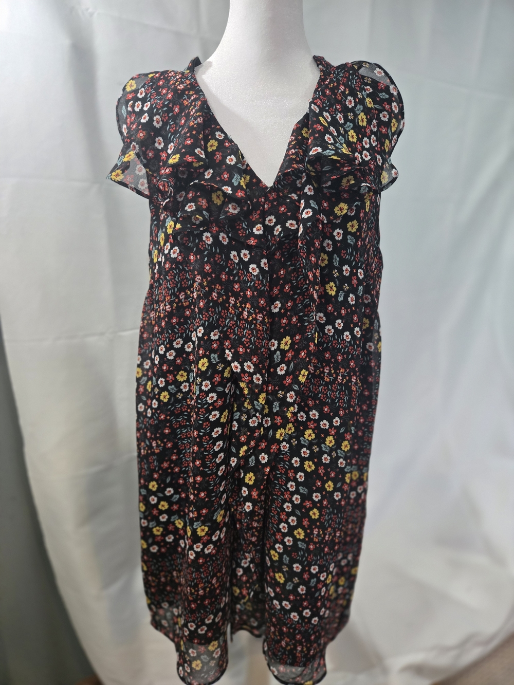 BCBGMaxAzria Black Midi Dress with Yellow & Red Floral Print